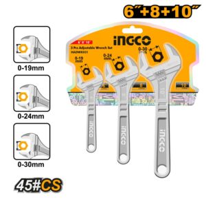 Ingco Wrench Adjustable 150-250mm Set 3 Piece