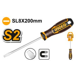 Ingco Screwdriver Slotted Flat SL8 200mm Magnetic