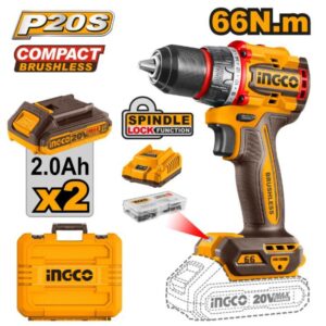 Ingco Cordless 20V Lithium-ion Drill 66NM Brushless Kit CDLI20668