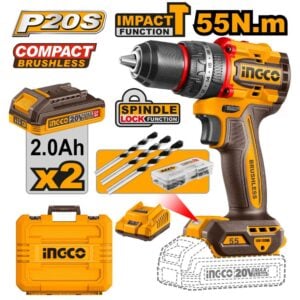 Ingco Cordless 20V Lithium-ion Impact Drill 55NM Brushless Kit CIDLI20558