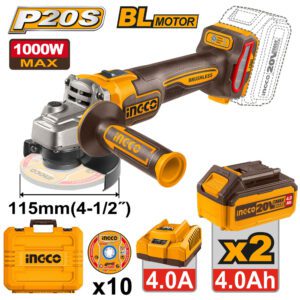 Ingco Cordless 20V Lithium-ion Angle Grinder 3 Speed Brushless 115mm 1000W Kit CAGLI271532