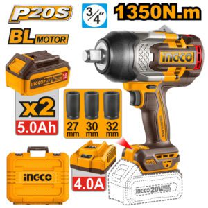 Ingco Cordless 20V Lithium-Ion Impact Wrench 1350Nm Brushless Kit CIWLI20135