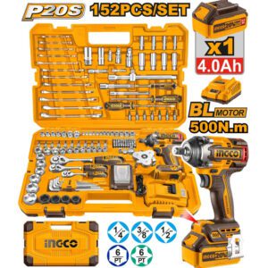 Ingco Cordless 20V Lithium-ion Impact Wrench 500NM Brushless Kit Tool Set HKTHP31521