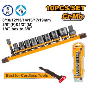 Ingco Impact Socket Set 3/8'' 8-19mm 10 Pieces HKISSD38104