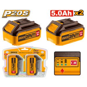 Ingco 5.0AH Cordless 20V Lithium-Ion 2x Batteries Pack COSLI240464