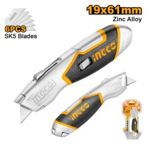 Ingco Knife Utility 61X19mm Sk5 Blade 6PCS Zinc HUK 618