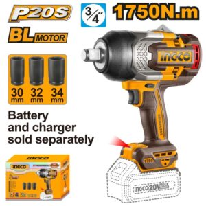 Ingco Cordless 20V Lithium-ion Impact Wrench 1750NM Brushless CIWLI201751