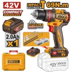 Ingco Cordless 42V Lithium-ion Impact Drill 69NM Brushless Kit CIDLI426981