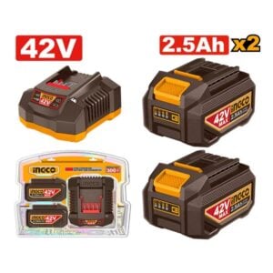 Ingco Cordless 42V Lithium-Ion 2x2.5ah Batteries and Charger Pack FBCPM25221