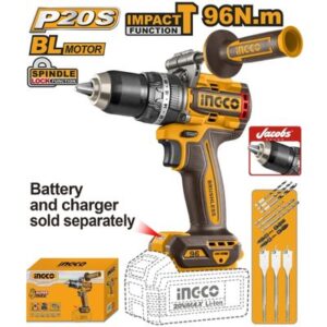 Ingco Cordless 20V Lithium-ion Impact Drill 96NM Brushless CIDLI209685