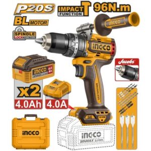 Ingco Cordless 20V Lithium-ion Impact Drill 96NM Brushless Kit CIDLI209686